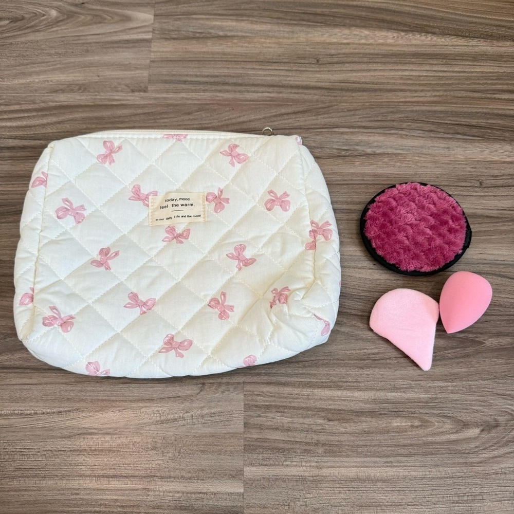 Brand New Makeup Pouch and Reusable Makeup Remover Round, Beauty Blender & Puff